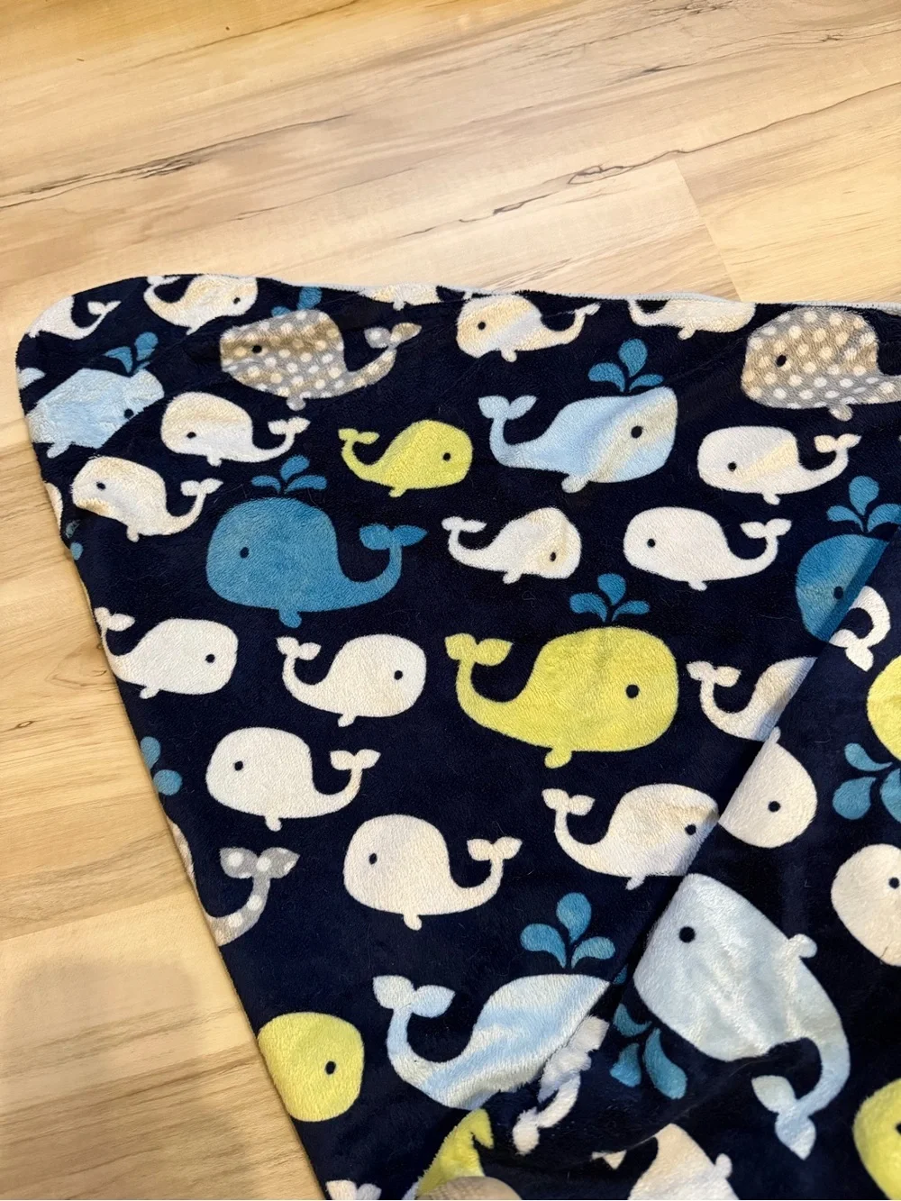 Circo Fleece Navy Baby Blanket with Blue, Yellow, White Whale Motifs